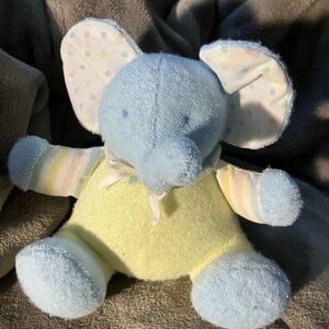 Vintage Kids Gifts Terry Cloth Elephant Plush Blue Yellow Color Block Baby Toy